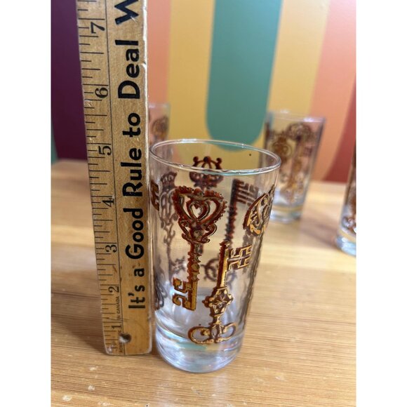 Vintage libbey gold skeleton key barware drinking highball glasses cups - Picture 6 of 6
